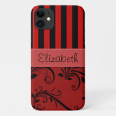Red Damask, Rode Stripes, Striped, Jouw naam Case-Mate iPhone Case (Achterkant)