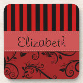 Red Damask, Rode Stripes, Striped, Jouw naam Drankjes Onderzetter (Voorkant)