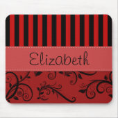 Red Damask, Rode Stripes, Striped, Jouw naam Muismat (Voorkant)