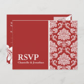 Red Damask RSVP Briefkaart (Voorkant / Achterkant)