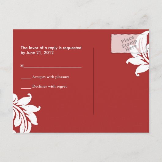 Red Damask RSVP Briefkaart (Achterkant)