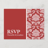 Red Damask RSVP Briefkaart (Voorkant)
