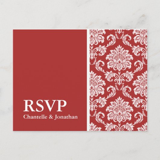 Red Damask RSVP Briefkaart (Voorkant)