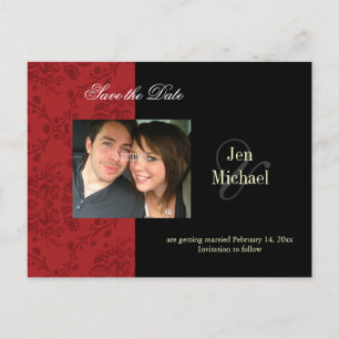 Red Damask Save the Date Foto briefkaarten, Aankondigingskaart