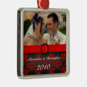 Red Damask Silver Couples Metalen Ornament (Rechts)