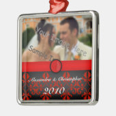 Red Damask Silver Couples Metalen Ornament (Links)