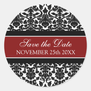 Red Damask Sla de datumenvelopverzegeling op Ronde Sticker