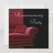Red Damask Sofa Housewarming Party Uitnodiging (Voorkant)