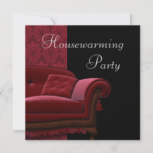 Red Damask Sofa Housewarming Party Uitnodiging (Voorkant)