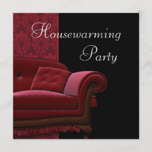 Red Damask Sofa Housewarming Party Uitnodiging