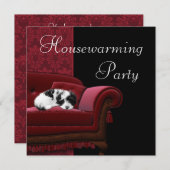 Red Damask Sofa Housewarming Party Uitnodiging (Voorkant / Achterkant)