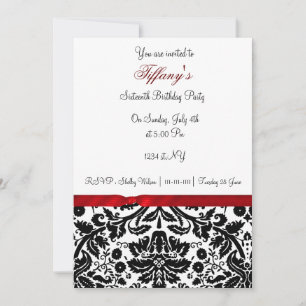 Red damask Sweet Sixteen party Invitation Kaart