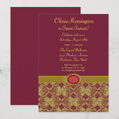 Red Damask Sweet Sixteen Party Uitnodigingen (Voorkant / Achterkant)