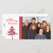 Red Damask Tree & Snowflakes Merry Kerstmis Feestdagenkaart (Voorkant / Achterkant)