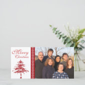 Red Damask Tree & Snowflakes Merry Kerstmis Feestdagenkaart (Staand voorkant)