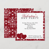 Red Damask Valentijnsdag Invitation Kaart (Voorkant / Achterkant)