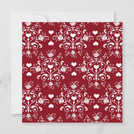 Red Damask Valentijnsdag Invitation Kaart (Achterkant)