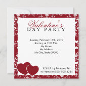 Red Damask Valentijnsdag Invitation Kaart (Voorkant)