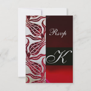 RED DAMASK VELVET TULIPS MONOGRAM Bourgogne Zilver RSVP Kaartje