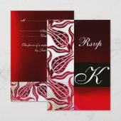 RED DAMASK VELVET TULIPS MONOGRAM Bourgogne Zilver RSVP Kaartje (Voorkant / Achterkant)