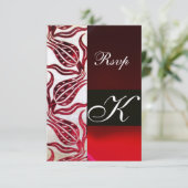 RED DAMASK VELVET TULIPS MONOGRAM Bourgogne Zilver RSVP Kaartje (Staand voorkant)
