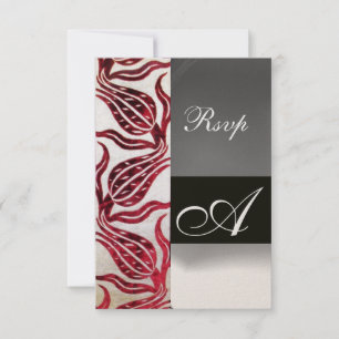 RED DAMASK VELVET TULIPS MONOGRAM Burgundy Gold RSVP Kaartje