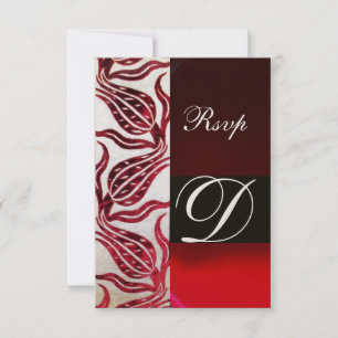 RED DAMASK VELVET TULIPS MONOGRAM Burgundy Gold RSVP Kaartje