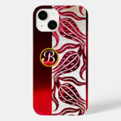 RED DAMASK VELVET TULIPS MONOGRAM Burgundy White Case-Mate iPhone Case (Achterkant)