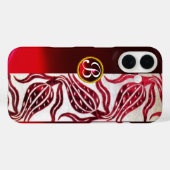 RED DAMASK VELVET TULIPS MONOGRAM Burgundy White Case-Mate iPhone Case (Achterkant (horizontaal))