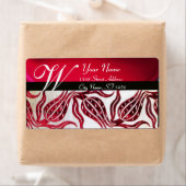 RED DAMASK VELVET TULIPS MONOGRAM Burgundy White Etiket (Insitu)