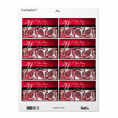 RED DAMASK VELVET TULIPS MONOGRAM Burgundy White Etiket (Full Sheet)