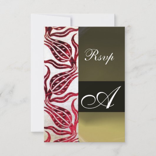 RED DAMASK VELVET TULIPS MONOGRAM Burgundy White RSVP Kaartje (Voorkant)