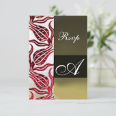 RED DAMASK VELVET TULIPS MONOGRAM Burgundy White RSVP Kaartje (Staand voorkant)