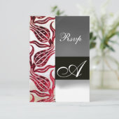 RED DAMASK VELVET TULIPS MONOGRAM Burgundy White RSVP Kaartje (Staand voorkant)