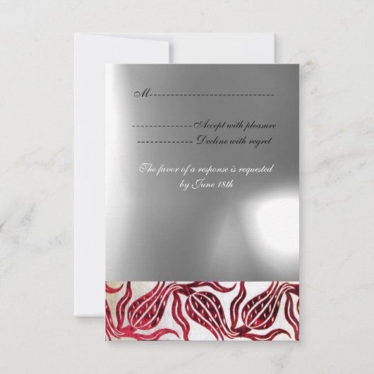 RED DAMASK VELVET TULIPS MONOGRAM Burgundy White RSVP Kaartje (Achterkant)