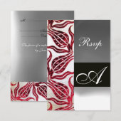 RED DAMASK VELVET TULIPS MONOGRAM Burgundy White RSVP Kaartje (Voorkant / Achterkant)