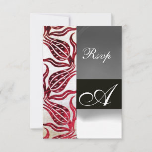 RED DAMASK VELVET TULIPS MONOGRAM Burgundy White RSVP Kaartje