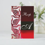 RED DAMASK VELVET TULIPS MONOGRAM Burgundy White RSVP Kaartje (Staand voorkant)