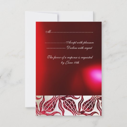 RED DAMASK VELVET TULIPS MONOGRAM Burgundy White RSVP Kaartje (Achterkant)