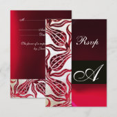 RED DAMASK VELVET TULIPS MONOGRAM Burgundy White RSVP Kaartje (Voorkant / Achterkant)