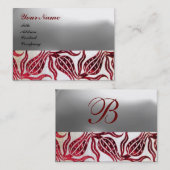 RED DAMASK VELVET TULIPS MONOGRAM Burgundy White Visitekaartje (Voorkant / Achterkant)