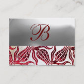 RED DAMASK VELVET TULIPS MONOGRAM Burgundy White Visitekaartje (Achterkant)