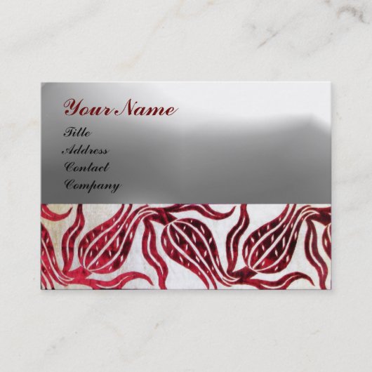 RED DAMASK VELVET TULIPS MONOGRAM Burgundy White Visitekaartje (Voorkant)
