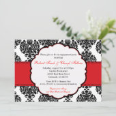 Red Damask Vrijgezellenfeest Verloving Uitnodiging (Staand voorkant)