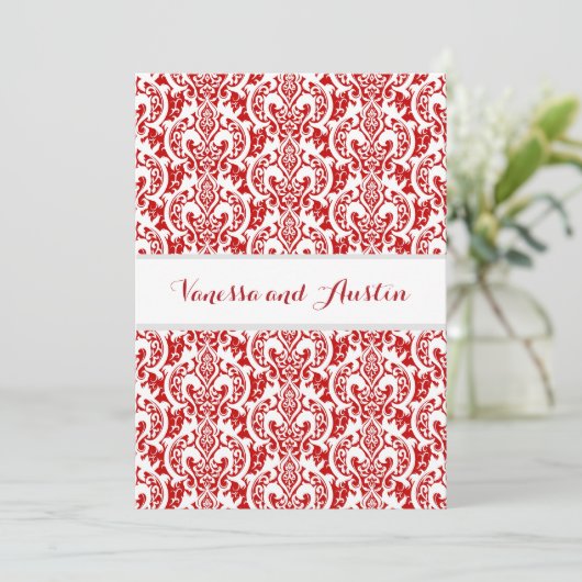 Red Damask Wedding Custom Background A25 Kaart (Staand voorkant)