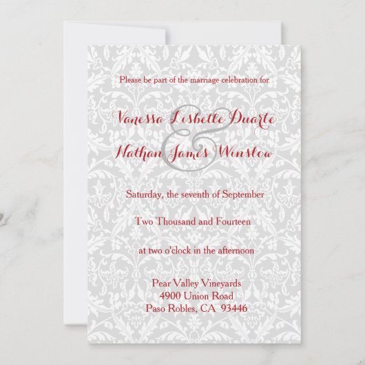 Red Damask Wedding Custom Background A25 Kaart (Achterkant)