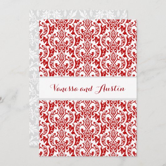 Red Damask Wedding Custom Background A25 Kaart (Voorkant / Achterkant)