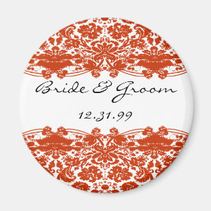 Red Damask Wedding Magneet