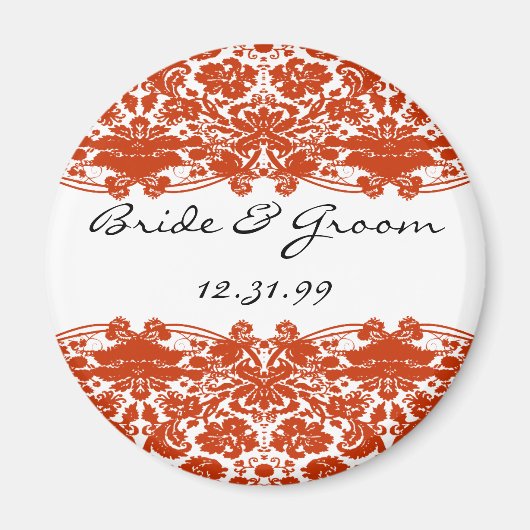 Red Damask Wedding Magneet (Voorkant)