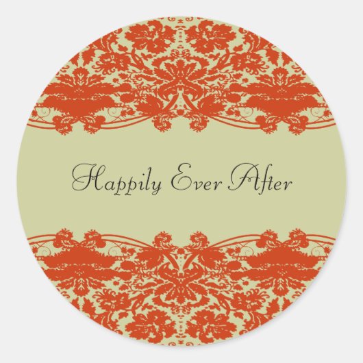 Red Damask Wedding Ronde Sticker (Voorkant)